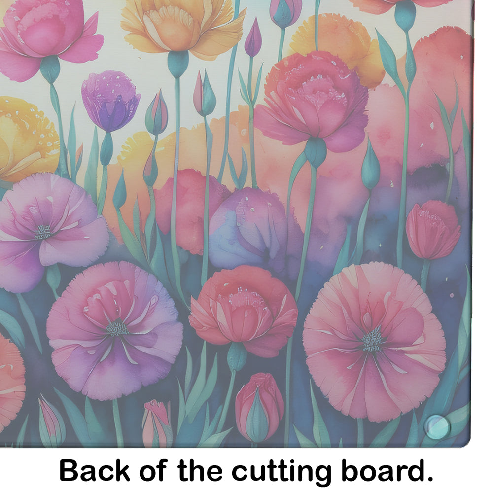 Carnations in Color Glass Cutting Board