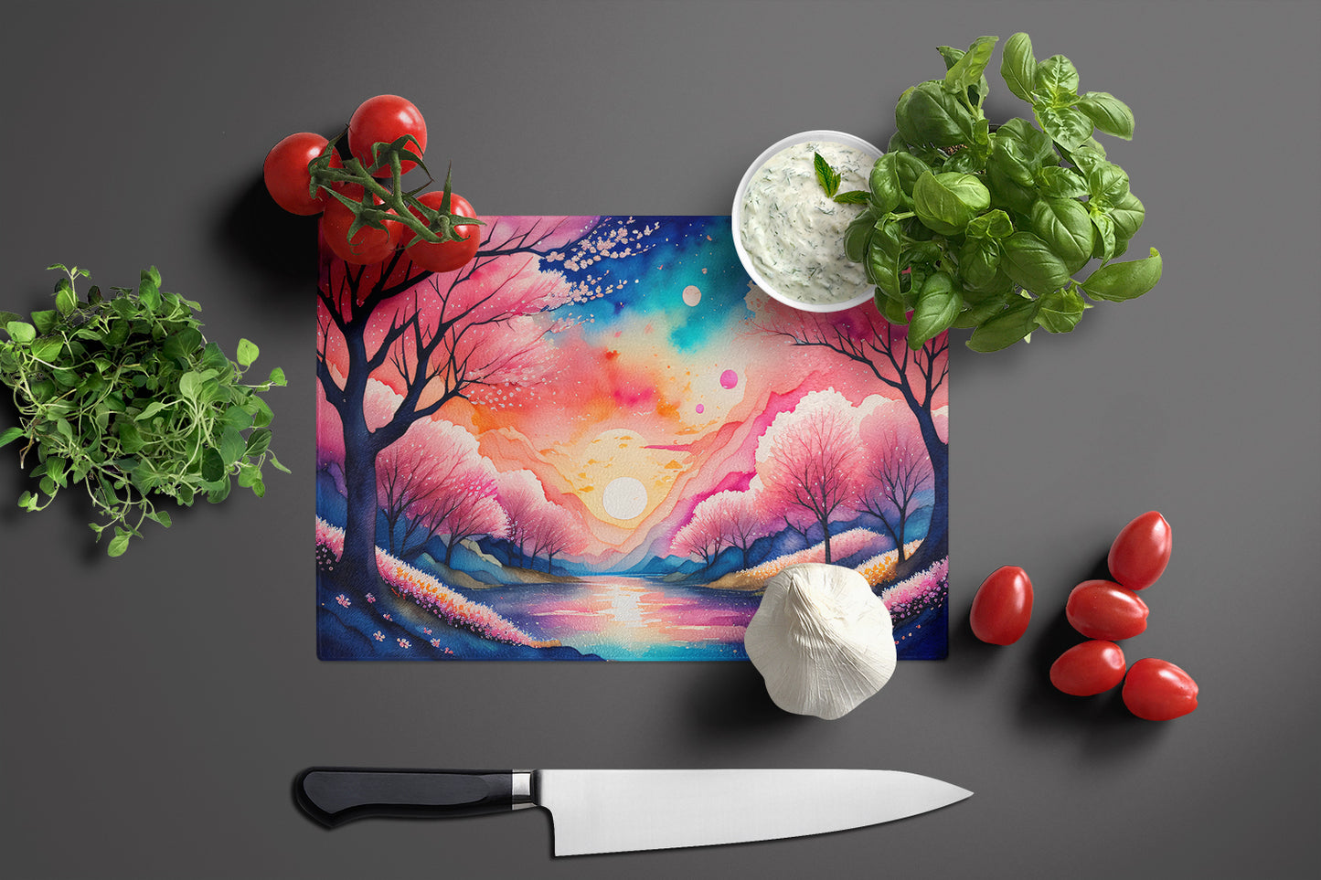 Cherry Blossom in Color Glass Cutting Board