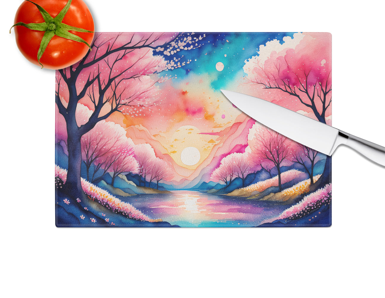 Cherry Blossom in Color Glass Cutting Board