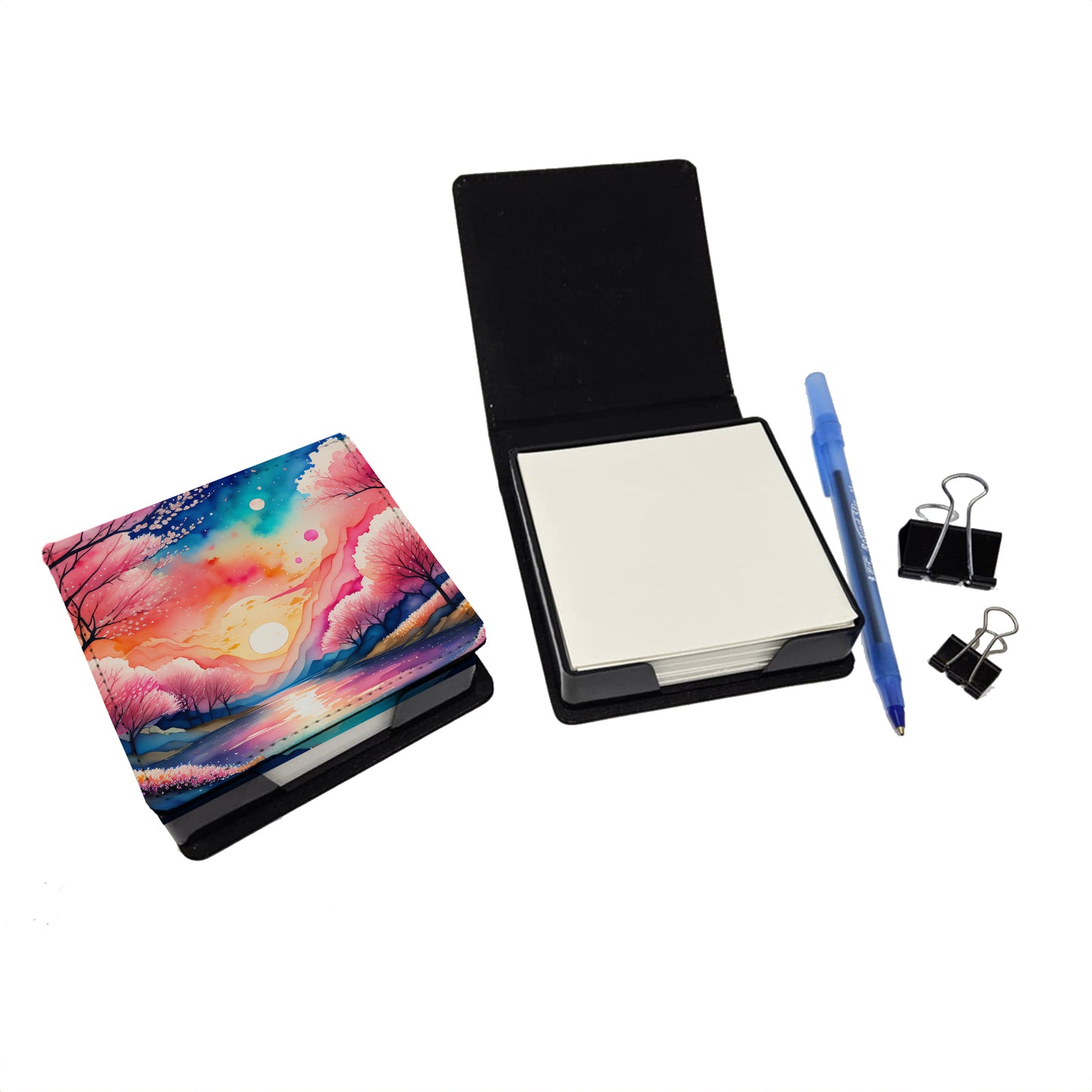 Cherry Blossom in Color PU Leather Note Paper Holder