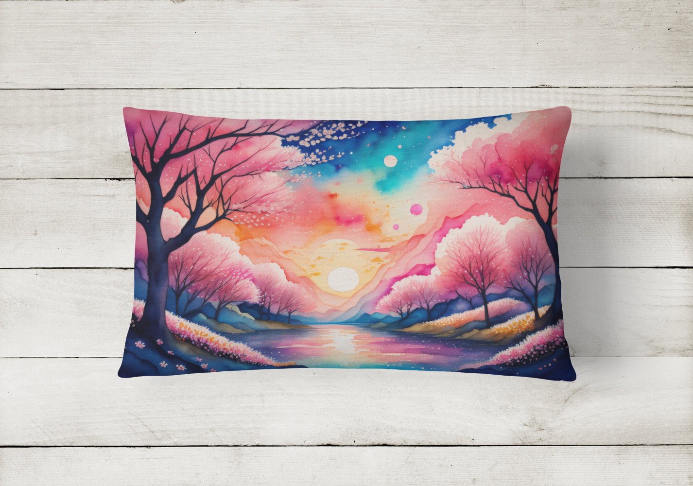 Cherry Blossom in Color Throw Pillow