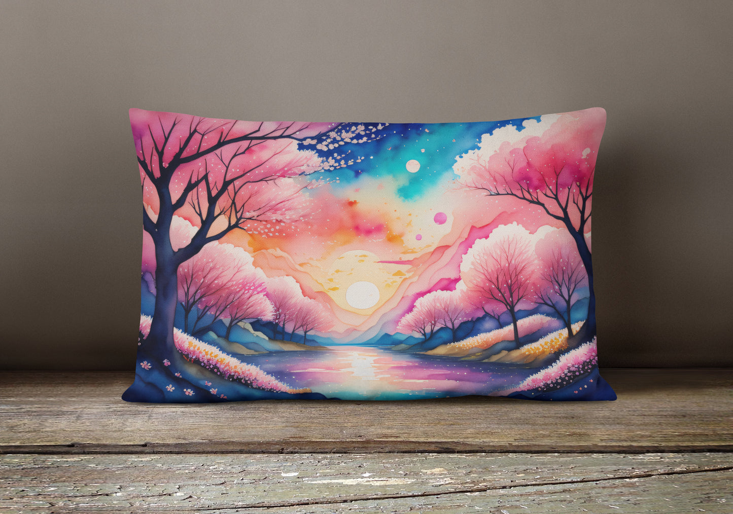 Cherry Blossom in Color Throw Pillow