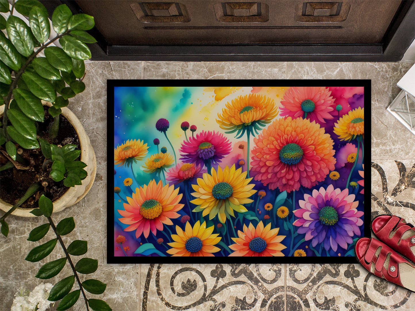 Chrysanthemums in Color Doormat