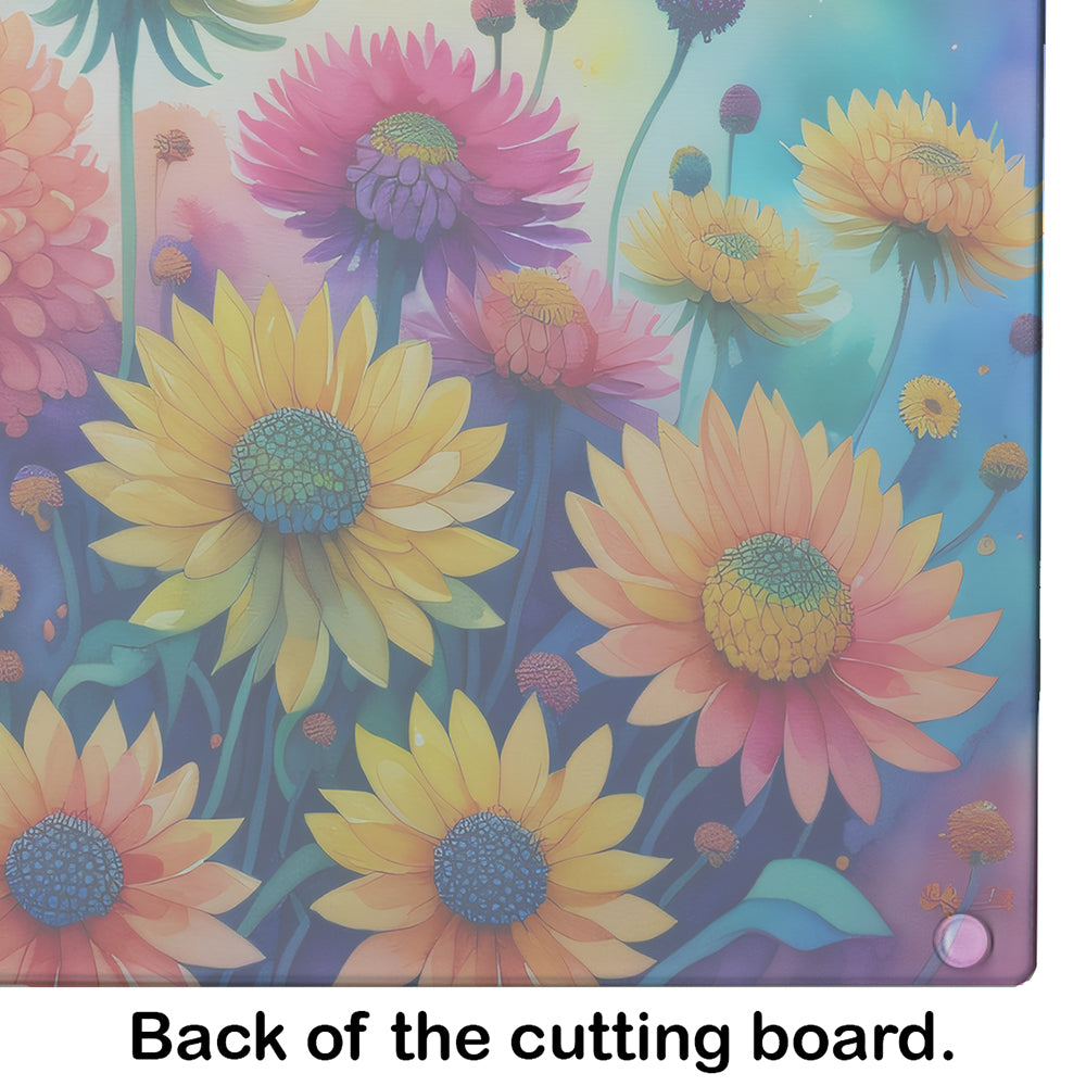 Chrysanthemums in Color Glass Cutting Board