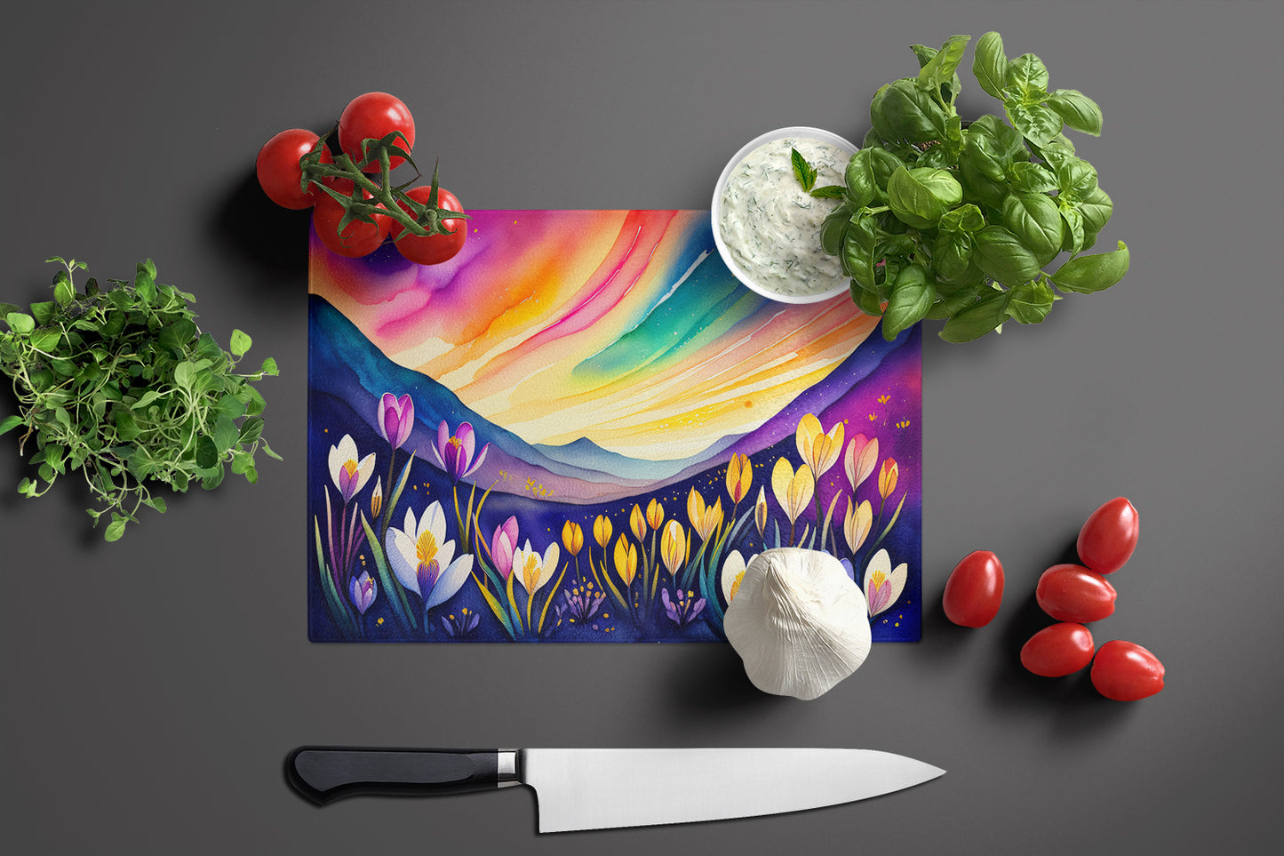 Crocus in Color Glass Cutting Board