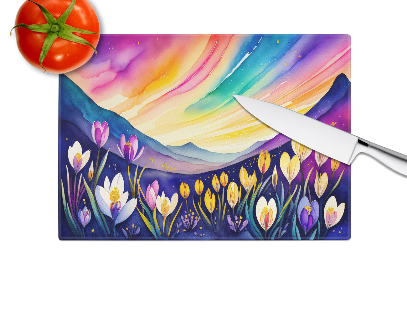 Crocus in Color Glass Cutting Board