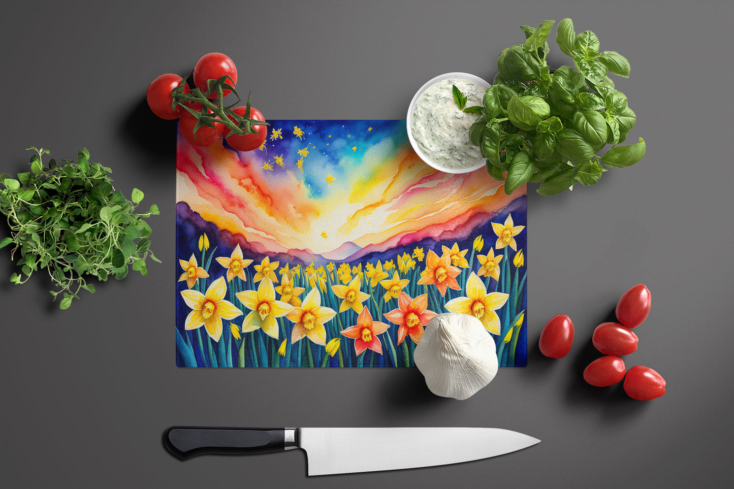 Daffodils in Color Glass Cutting Board