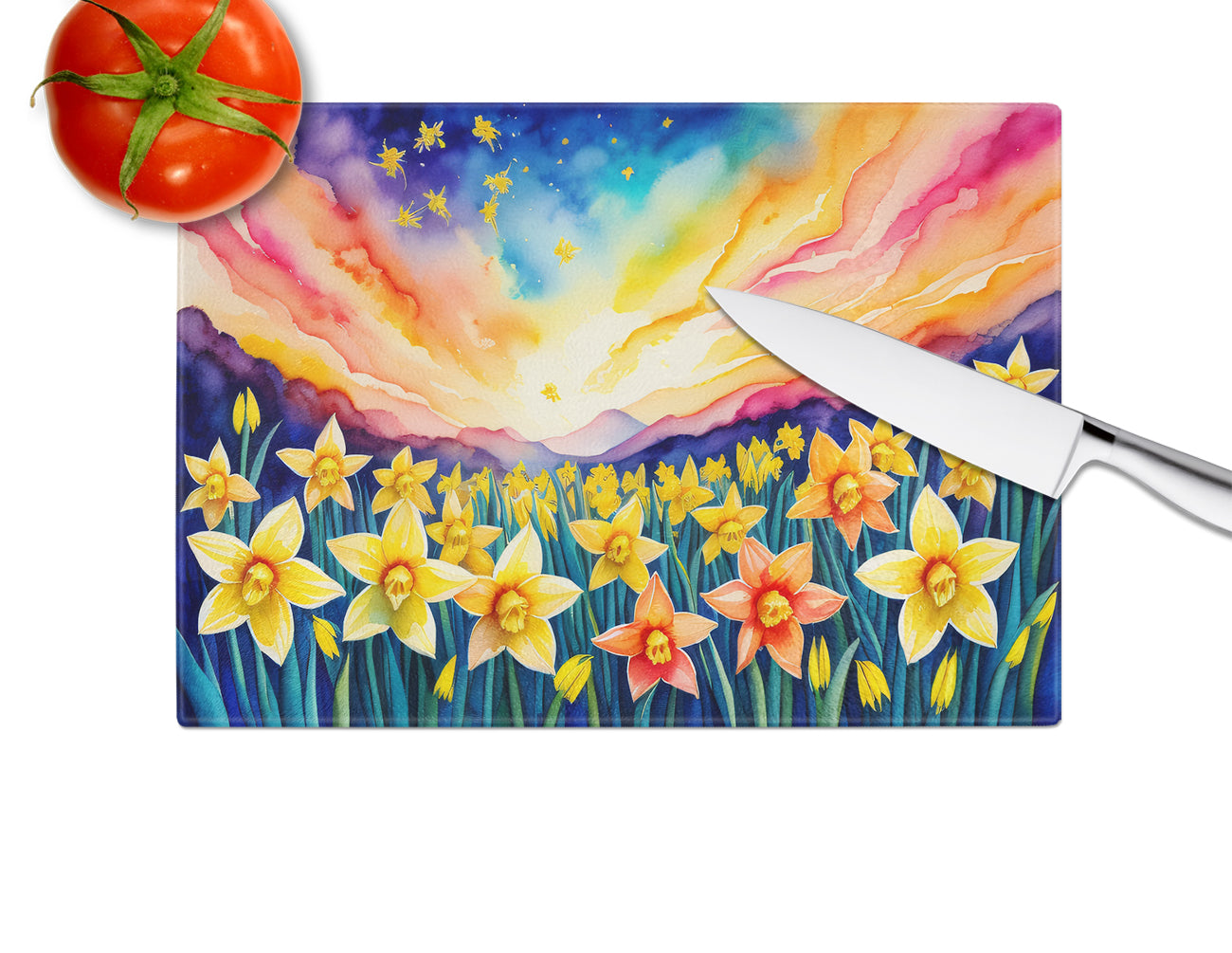 Daffodils in Color Glass Cutting Board