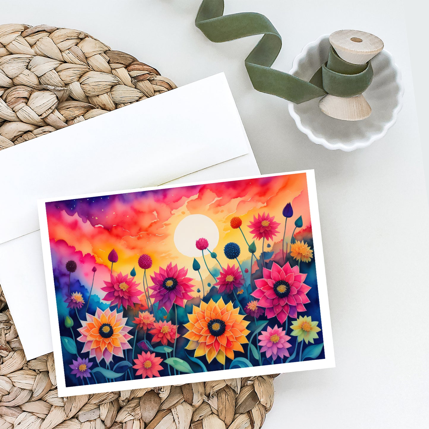 Dahlias in Color Greeting Cards Pack of 8
