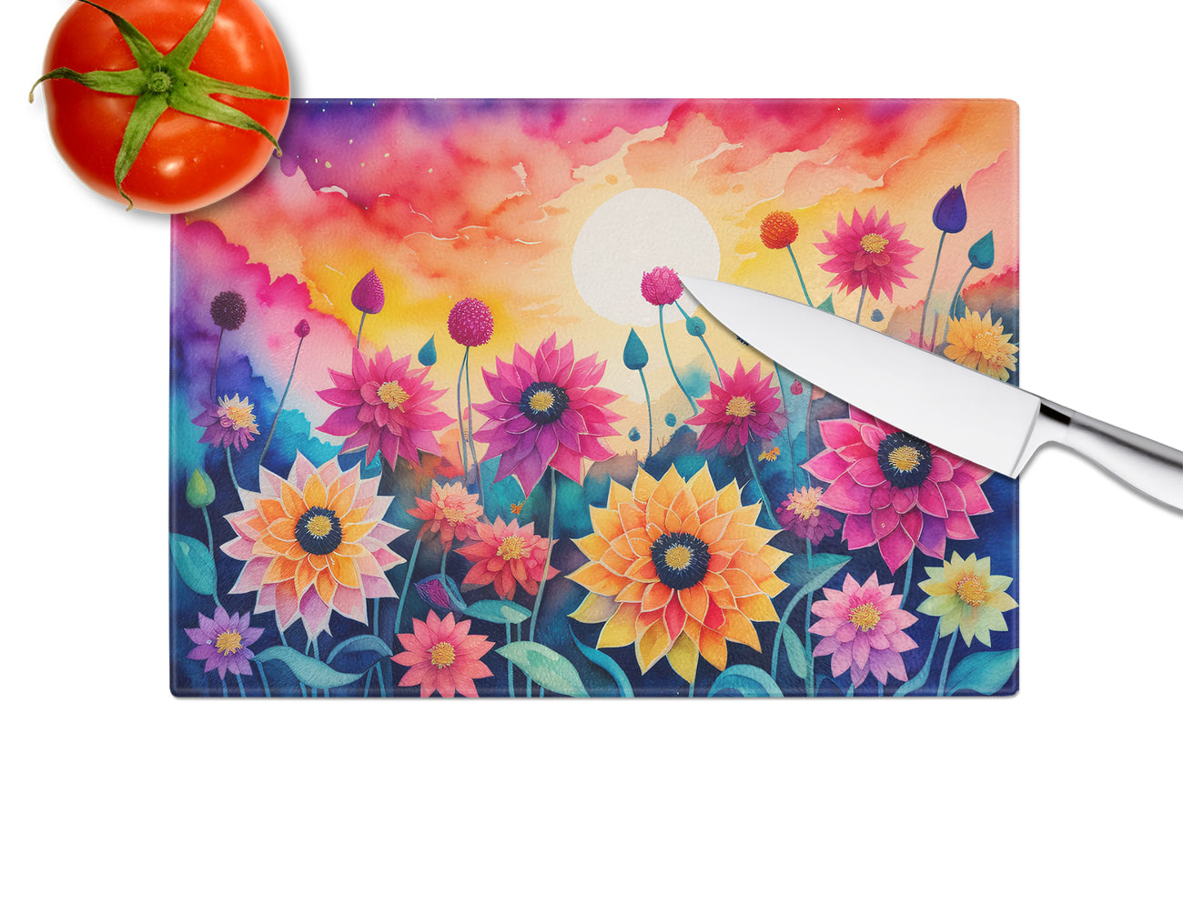 Dahlias in Color Glass Cutting Board