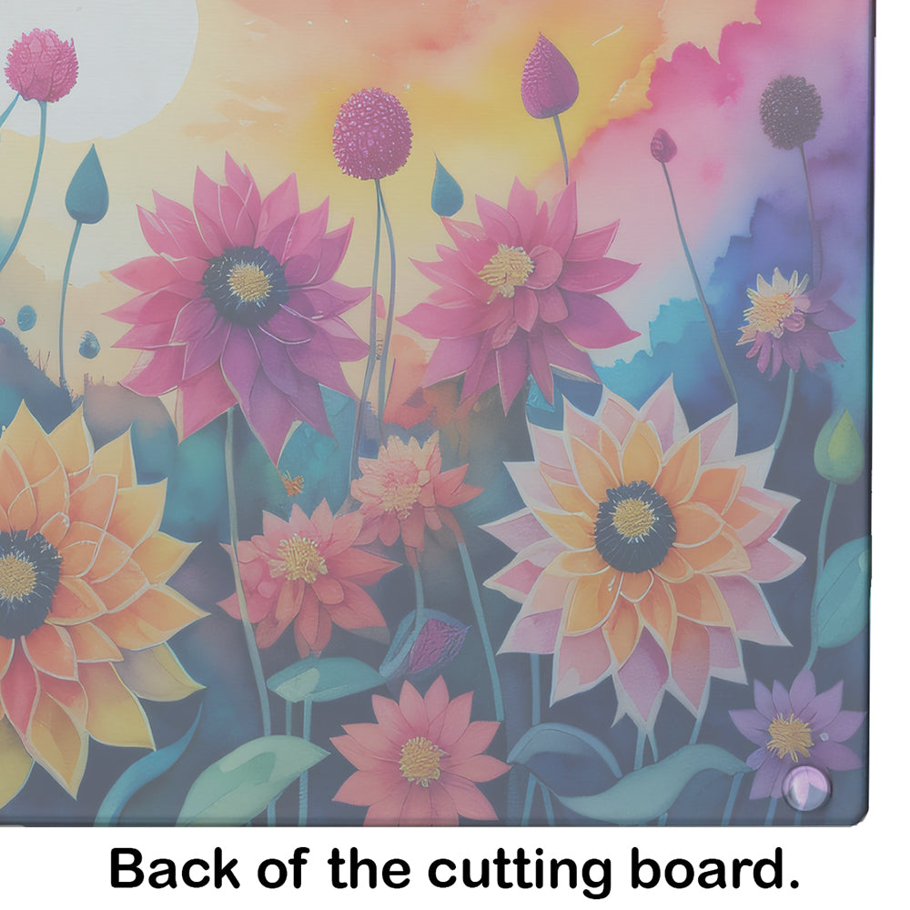 Dahlias in Color Glass Cutting Board