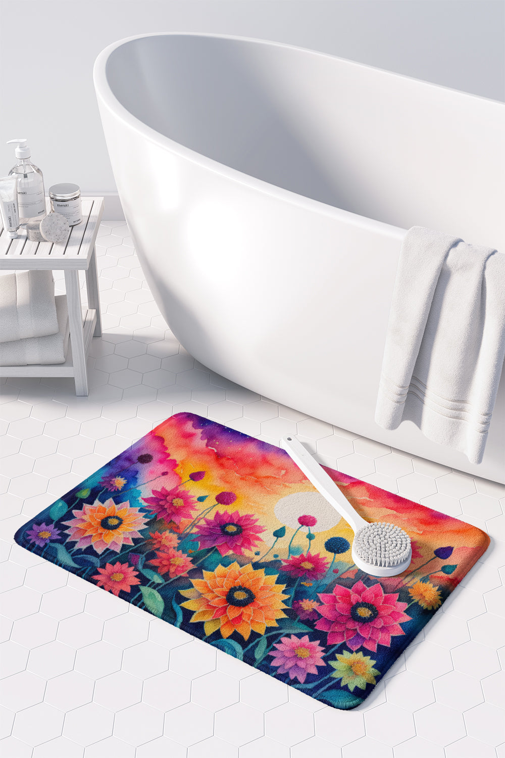 Dahlias in Color Memory Foam Kitchen Mat