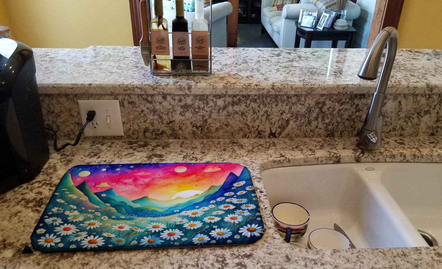 Daisies in Color Dish Drying Mat