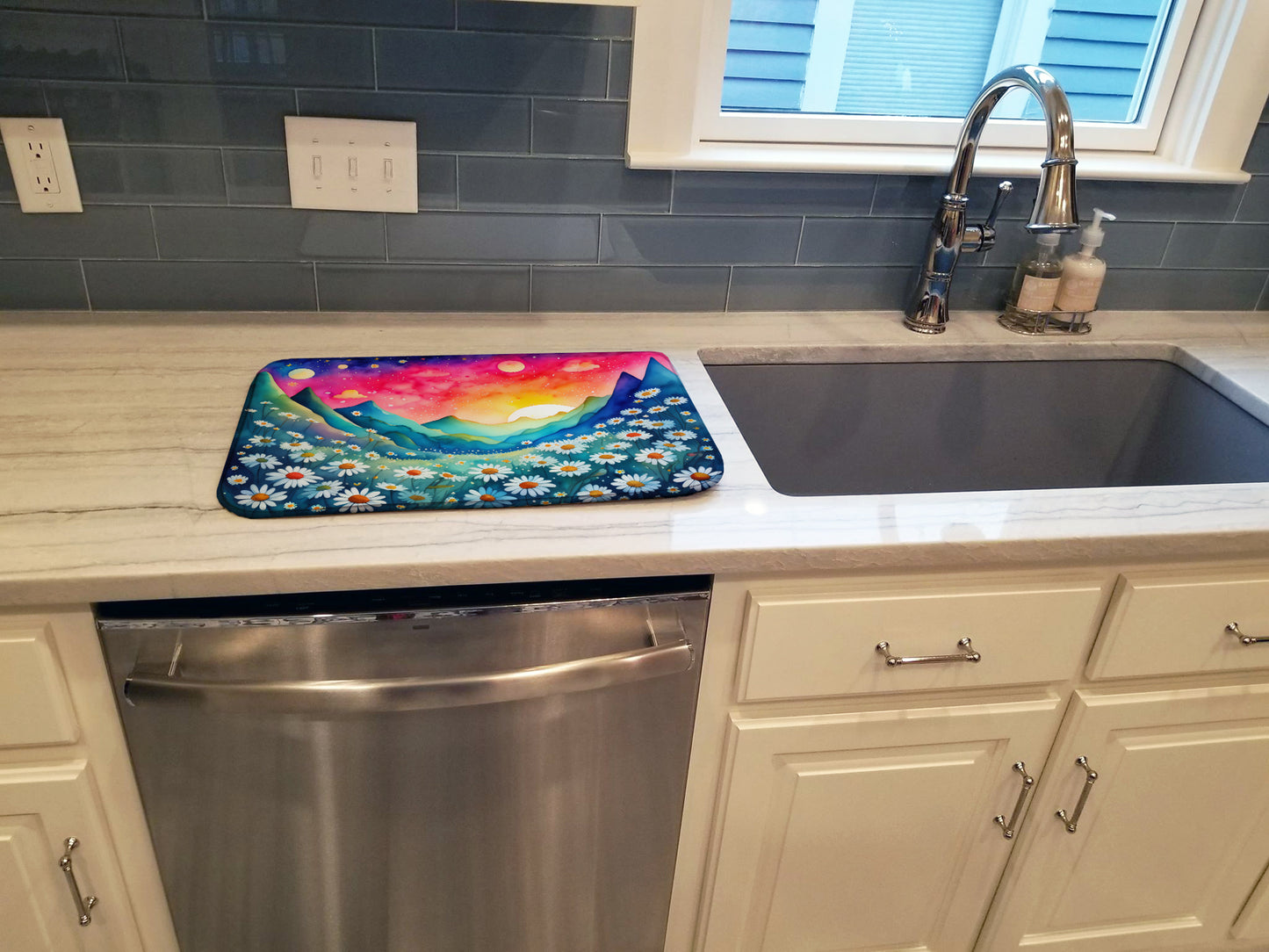 Daisies in Color Dish Drying Mat