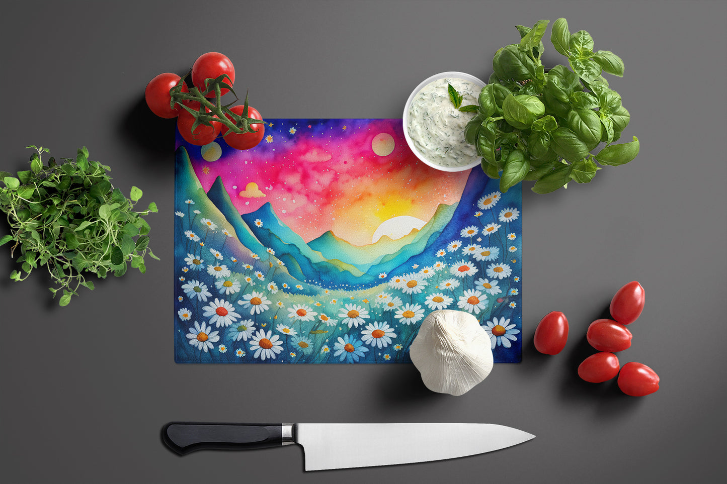 Daisies in Color Glass Cutting Board