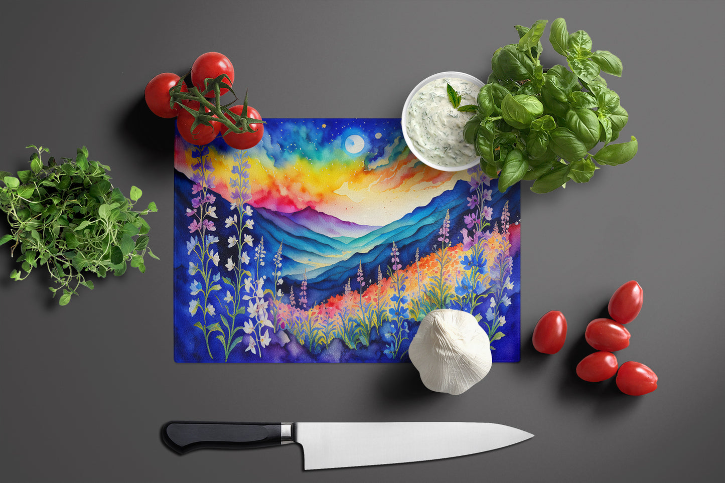 Delphinium in Color Glass Cutting Board