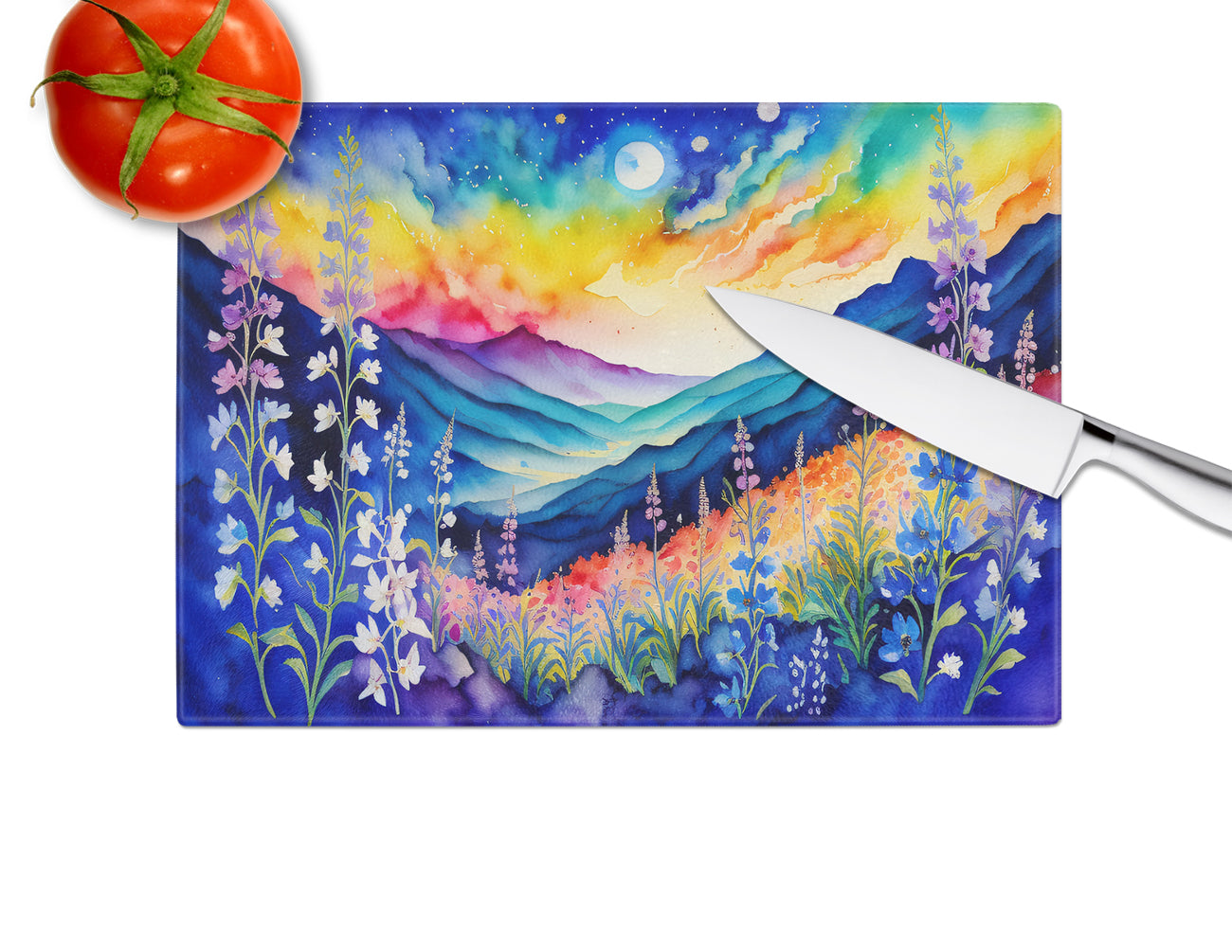 Delphinium in Color Glass Cutting Board