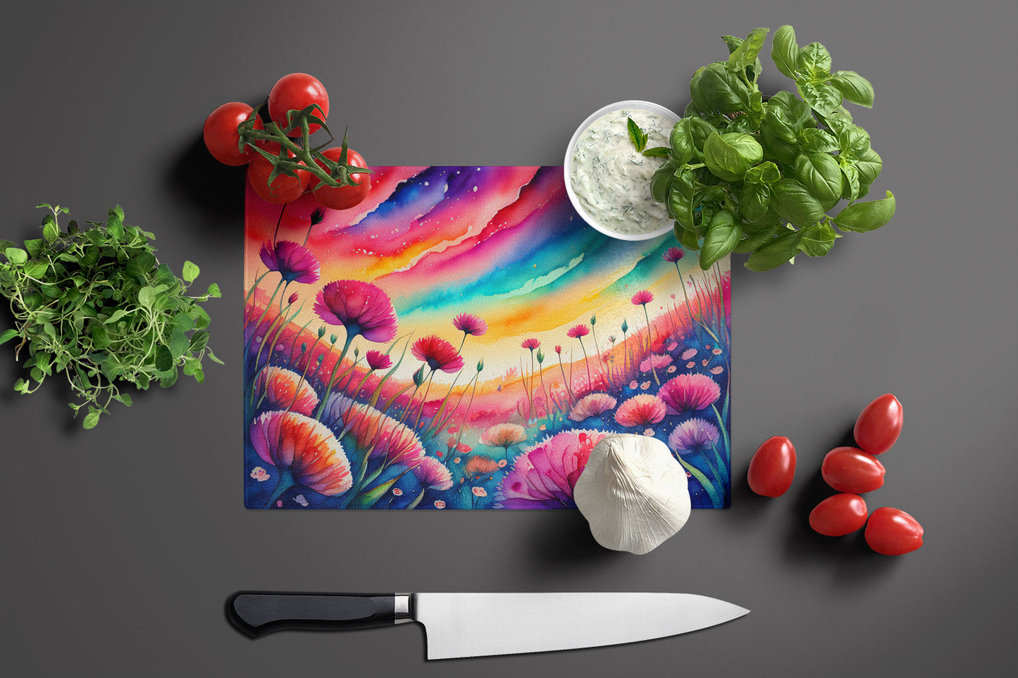 Dianthus in Color Glass Cutting Board