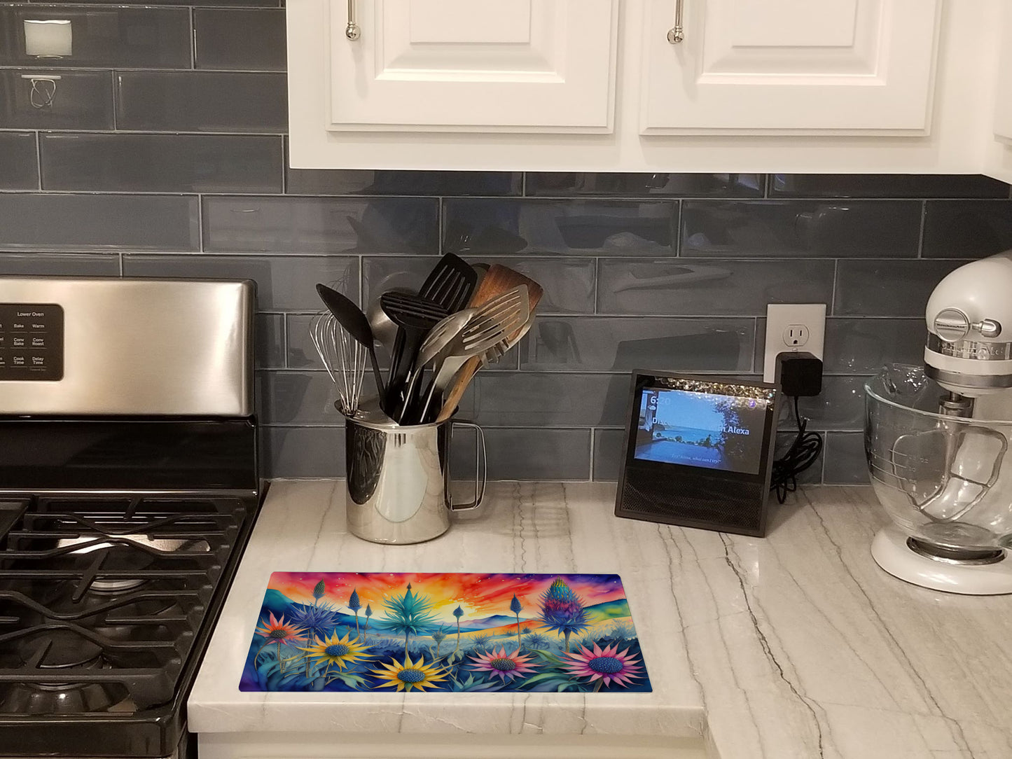 Eryngium in Color Glass Cutting Board