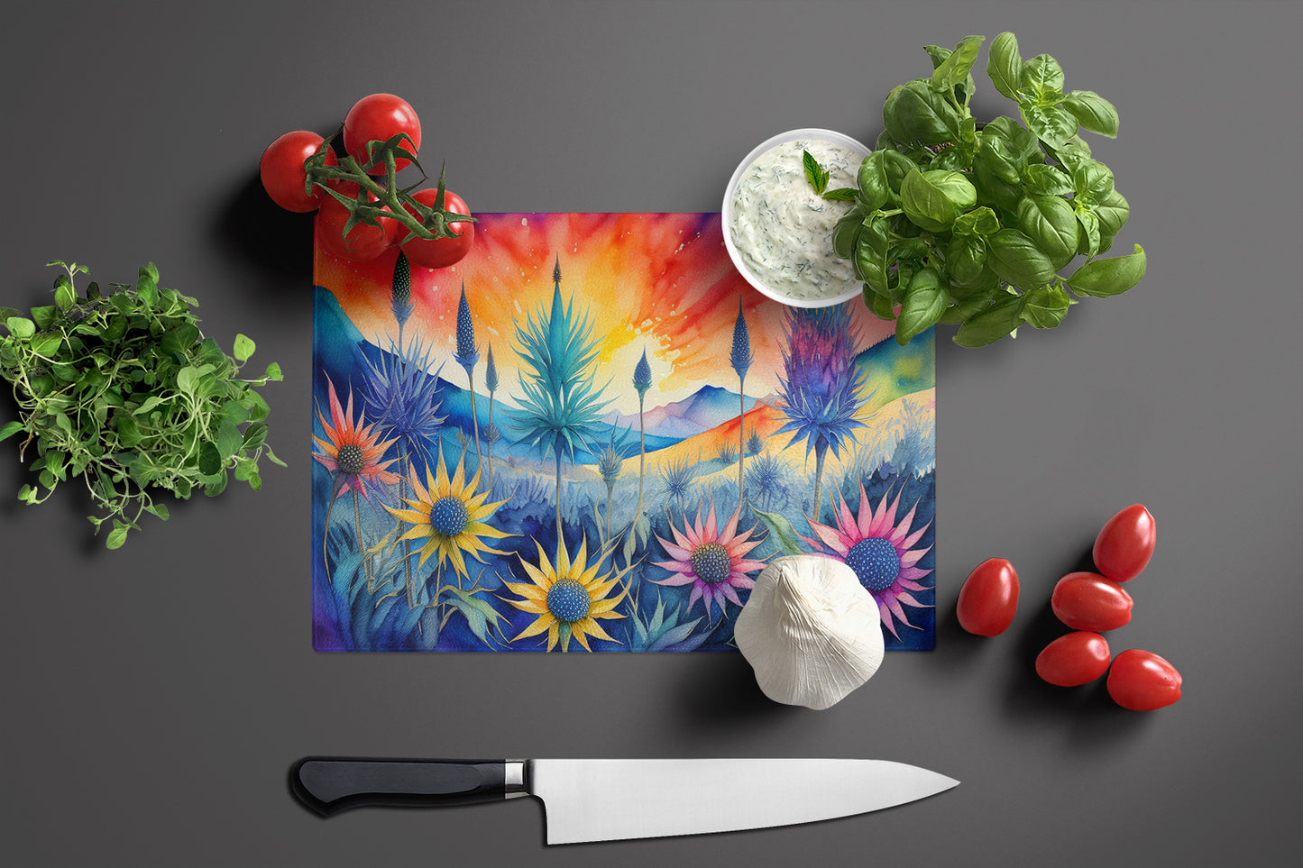 Eryngium in Color Glass Cutting Board