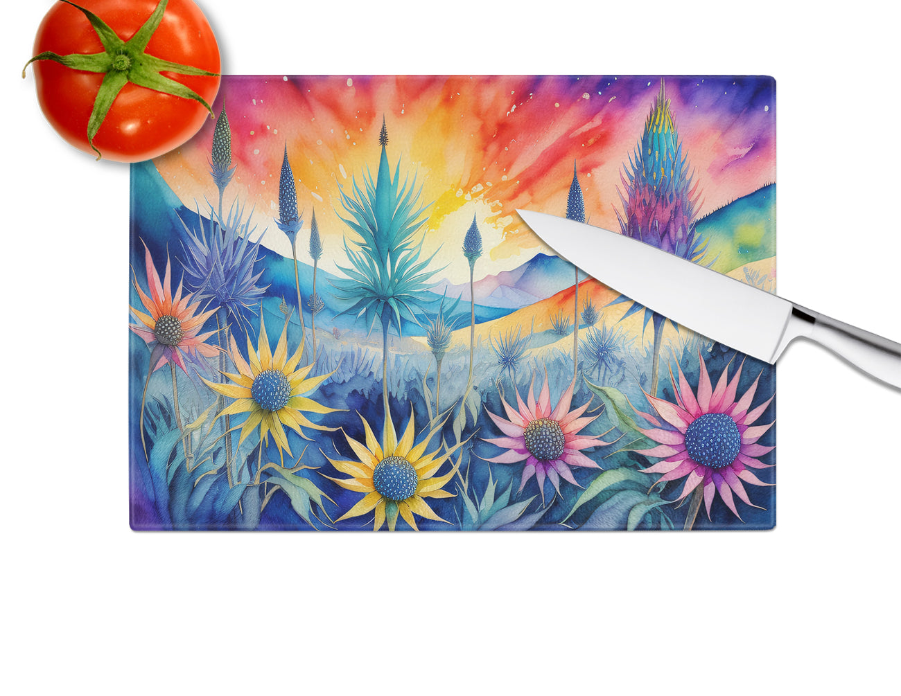 Eryngium in Color Glass Cutting Board