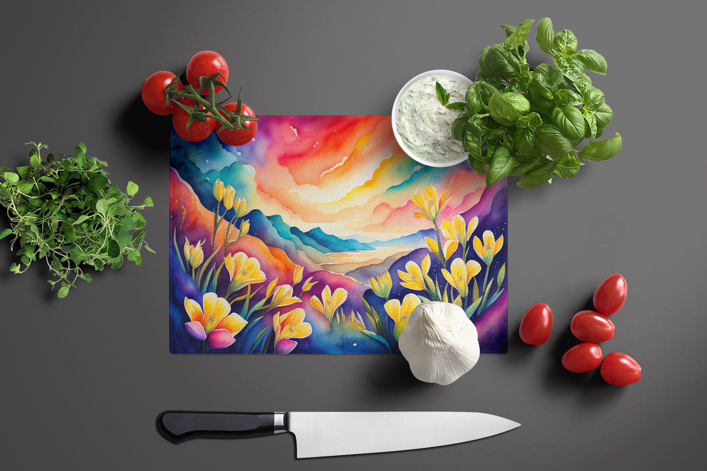 Freesia in Color Glass Cutting Board