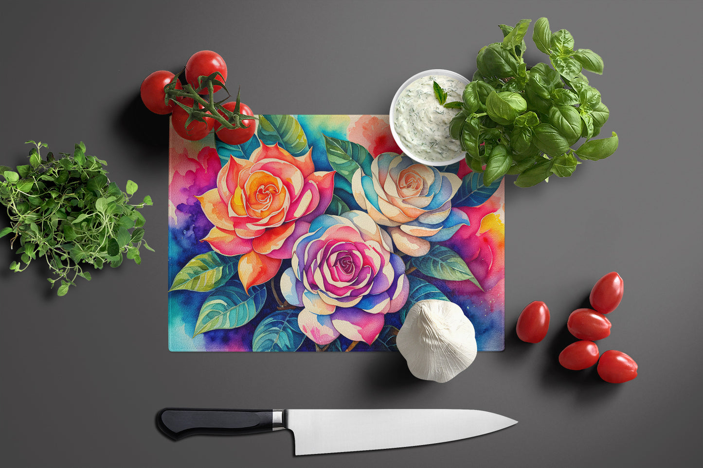 Gardenias in Color Glass Cutting Board