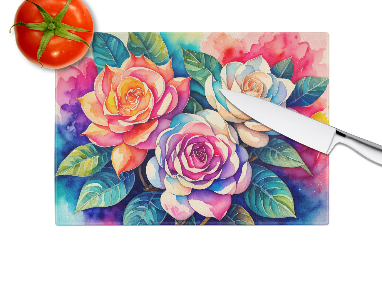 Gardenias in Color Glass Cutting Board