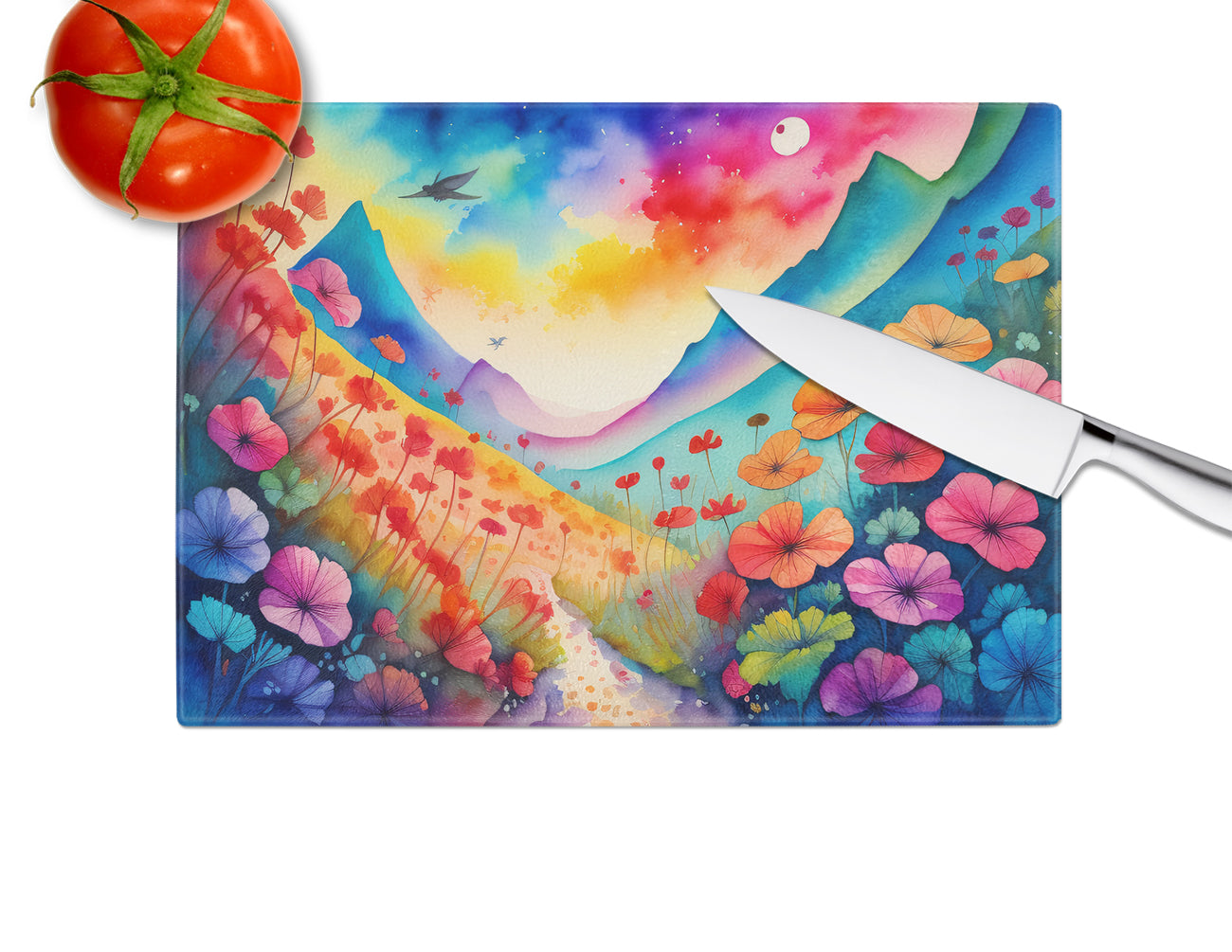 Geraniums in Color Glass Cutting Board