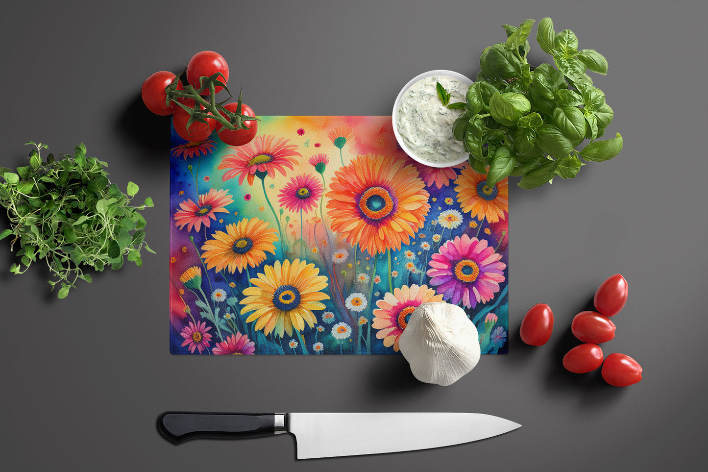 Gerbera Daisies in Color Glass Cutting Board