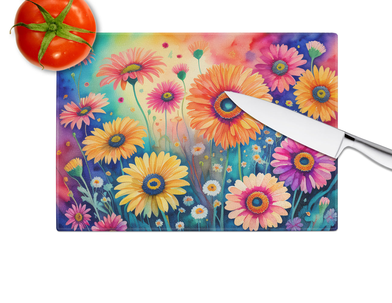 Gerbera Daisies in Color Glass Cutting Board