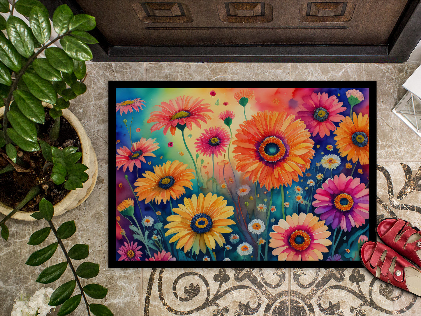 Gerbera Daisies in Color Doormat