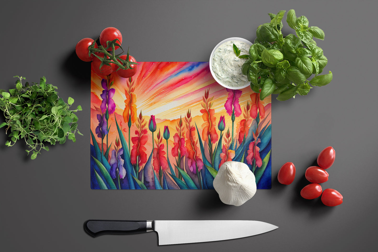 Gladiolus in Color Glass Cutting Board