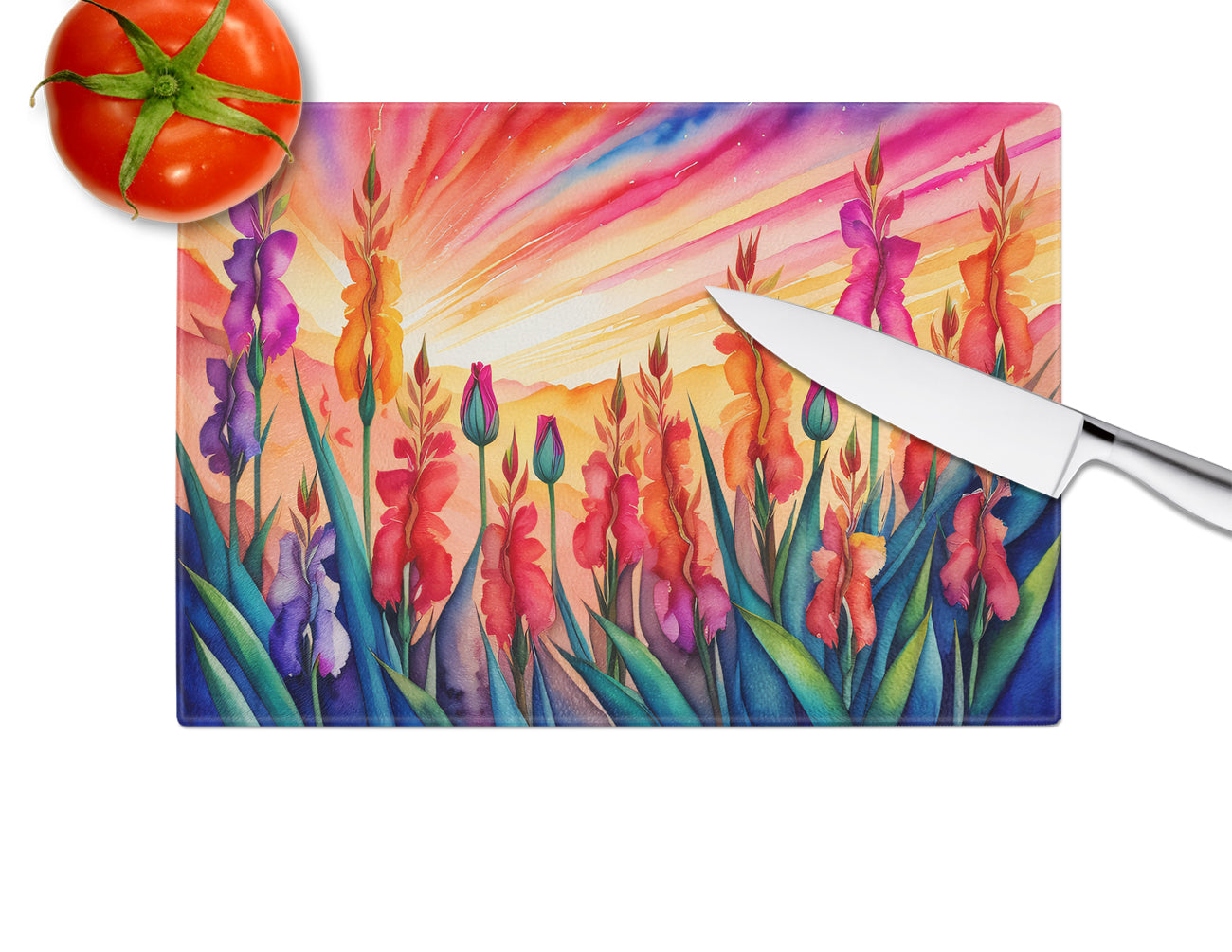 Gladiolus in Color Glass Cutting Board