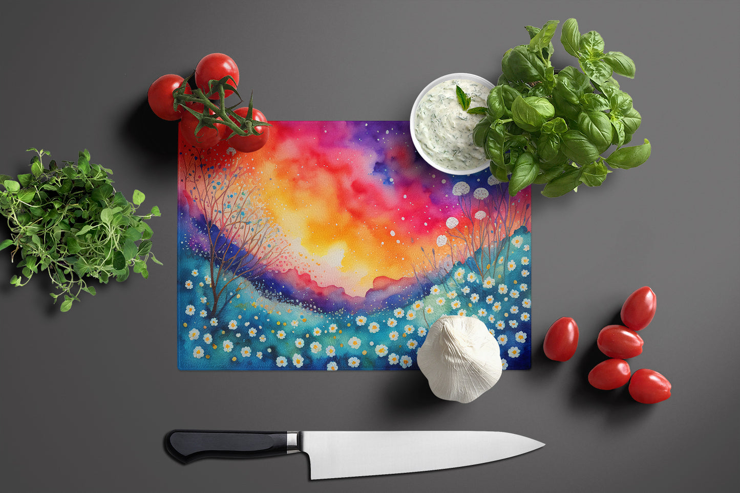 Gypsophila in Color Glass Cutting Board