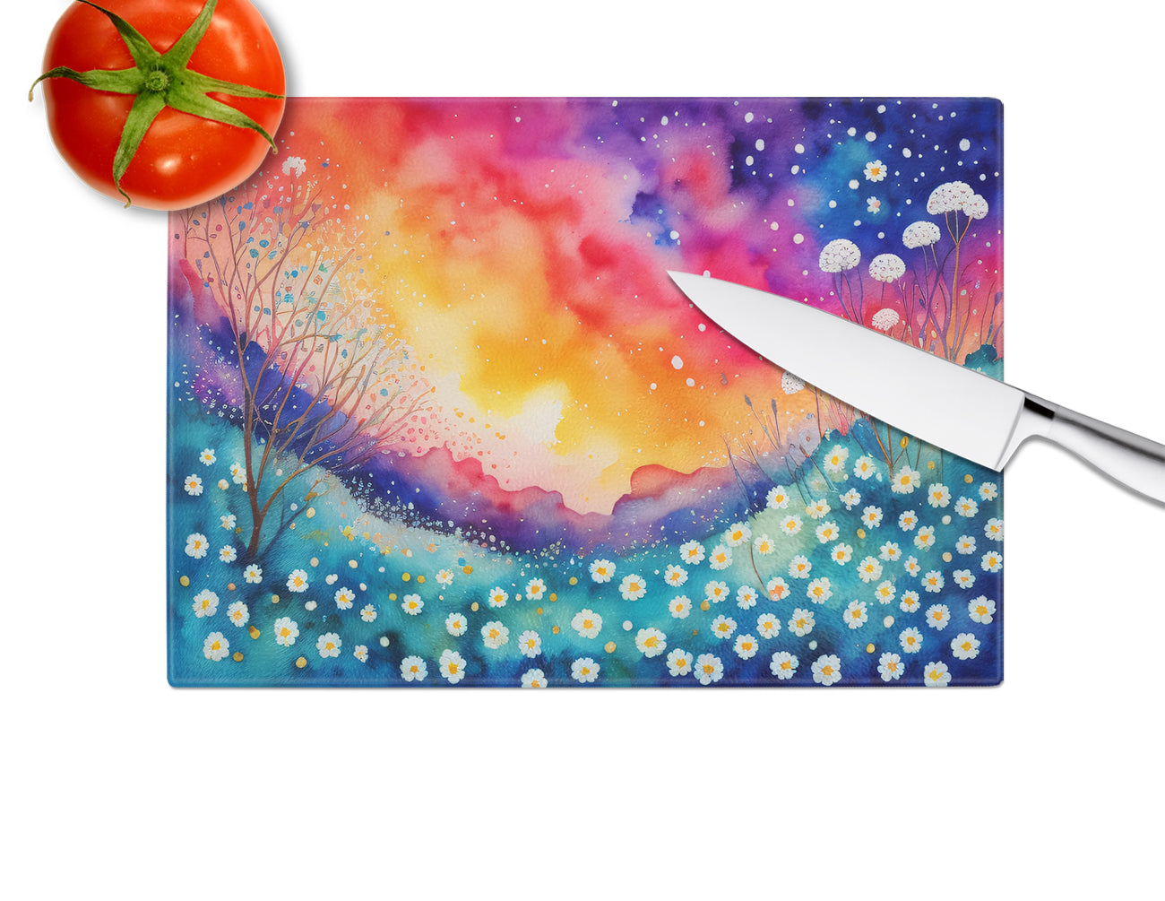 Gypsophila in Color Glass Cutting Board