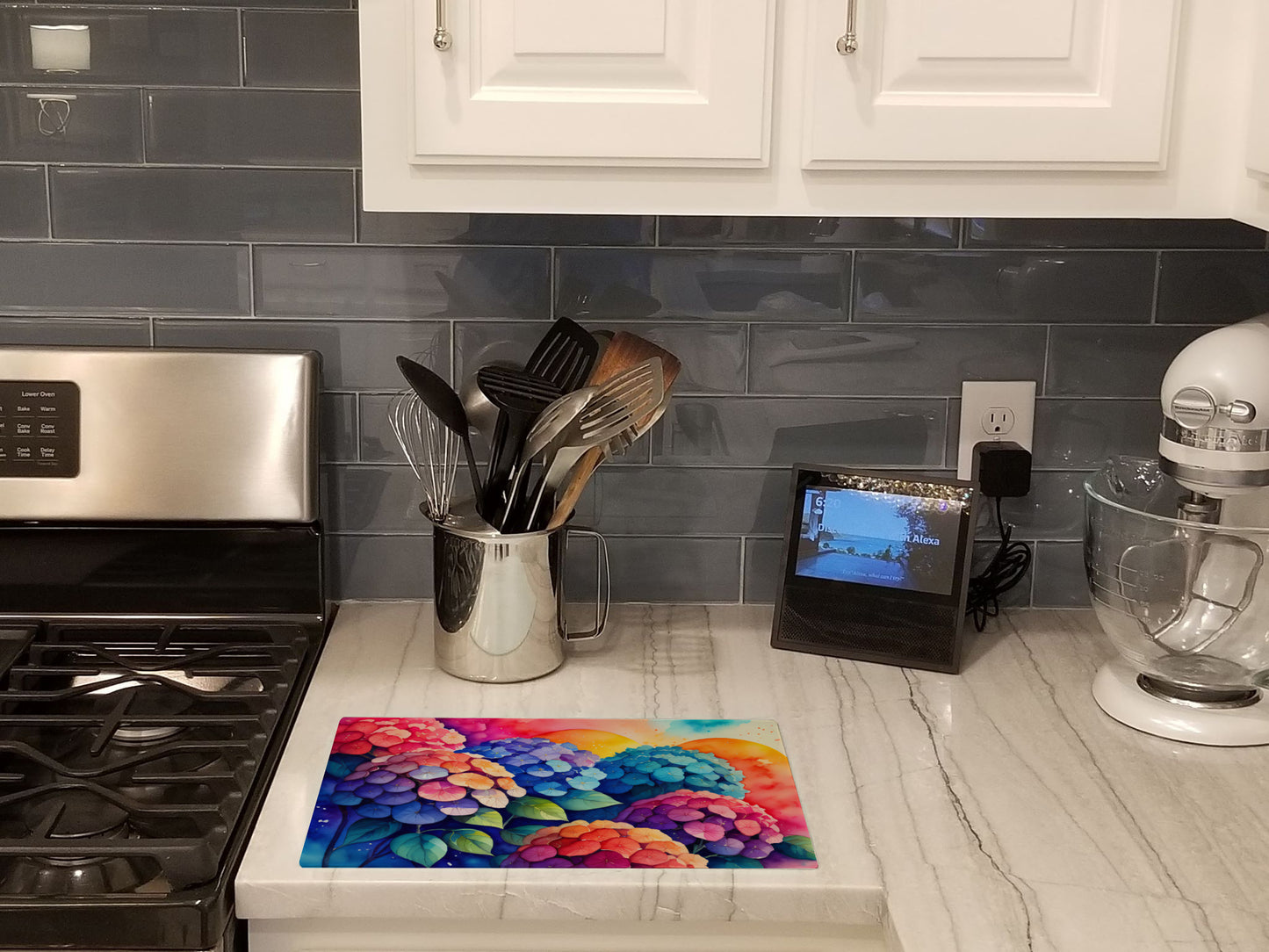 Hydrangeas in Color Glass Cutting Board