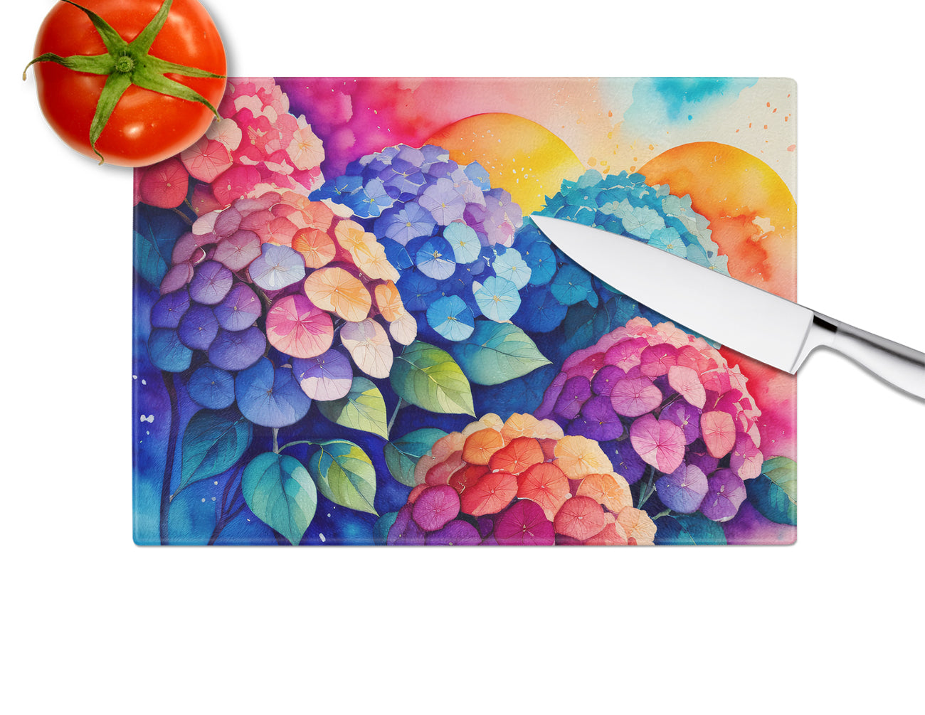 Hydrangeas in Color Glass Cutting Board