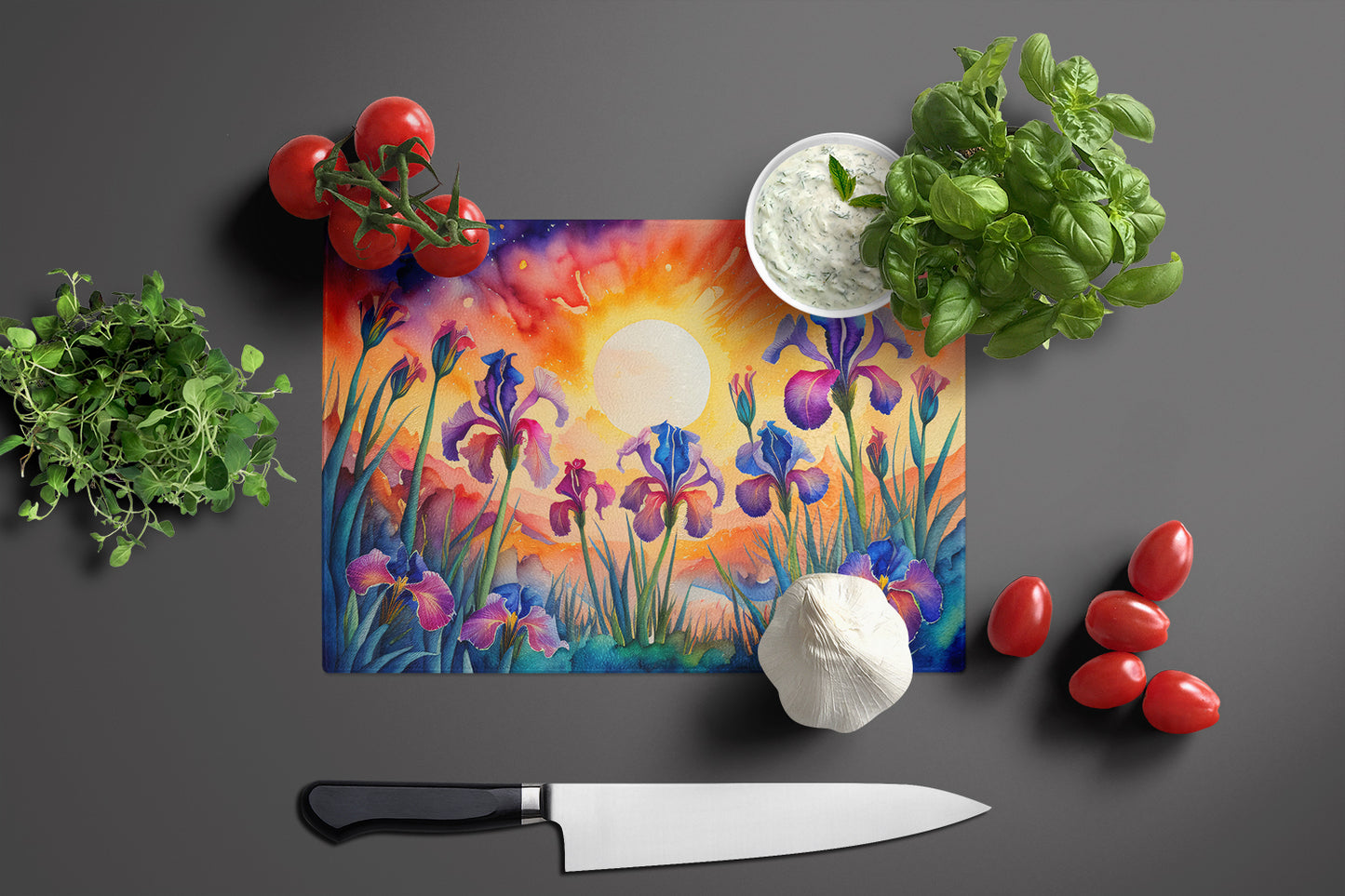 Iris in Color Glass Cutting Board