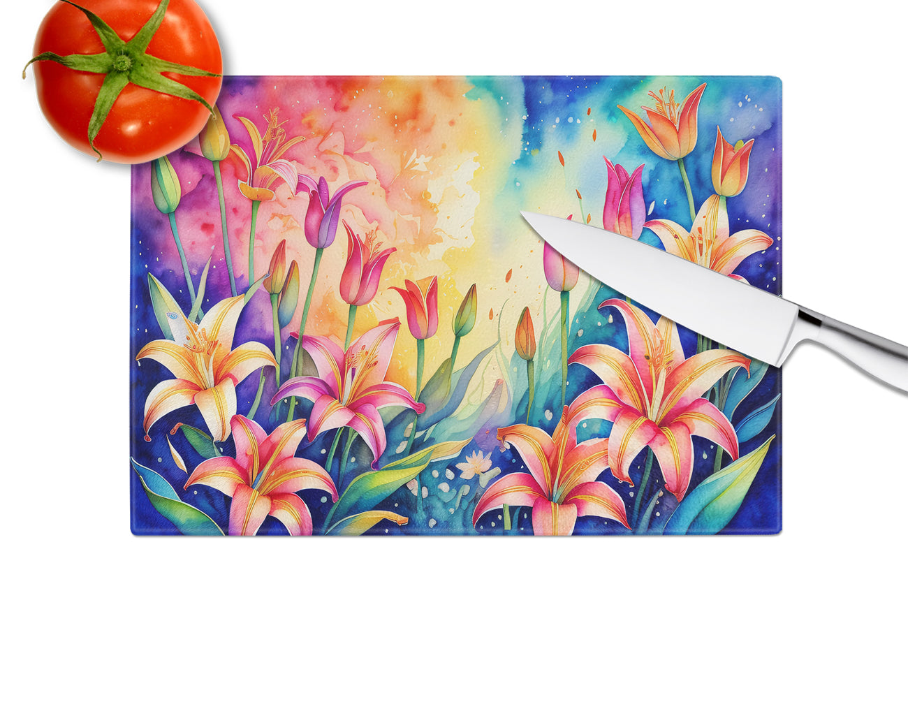 Lilies in Color Glass Cutting Board