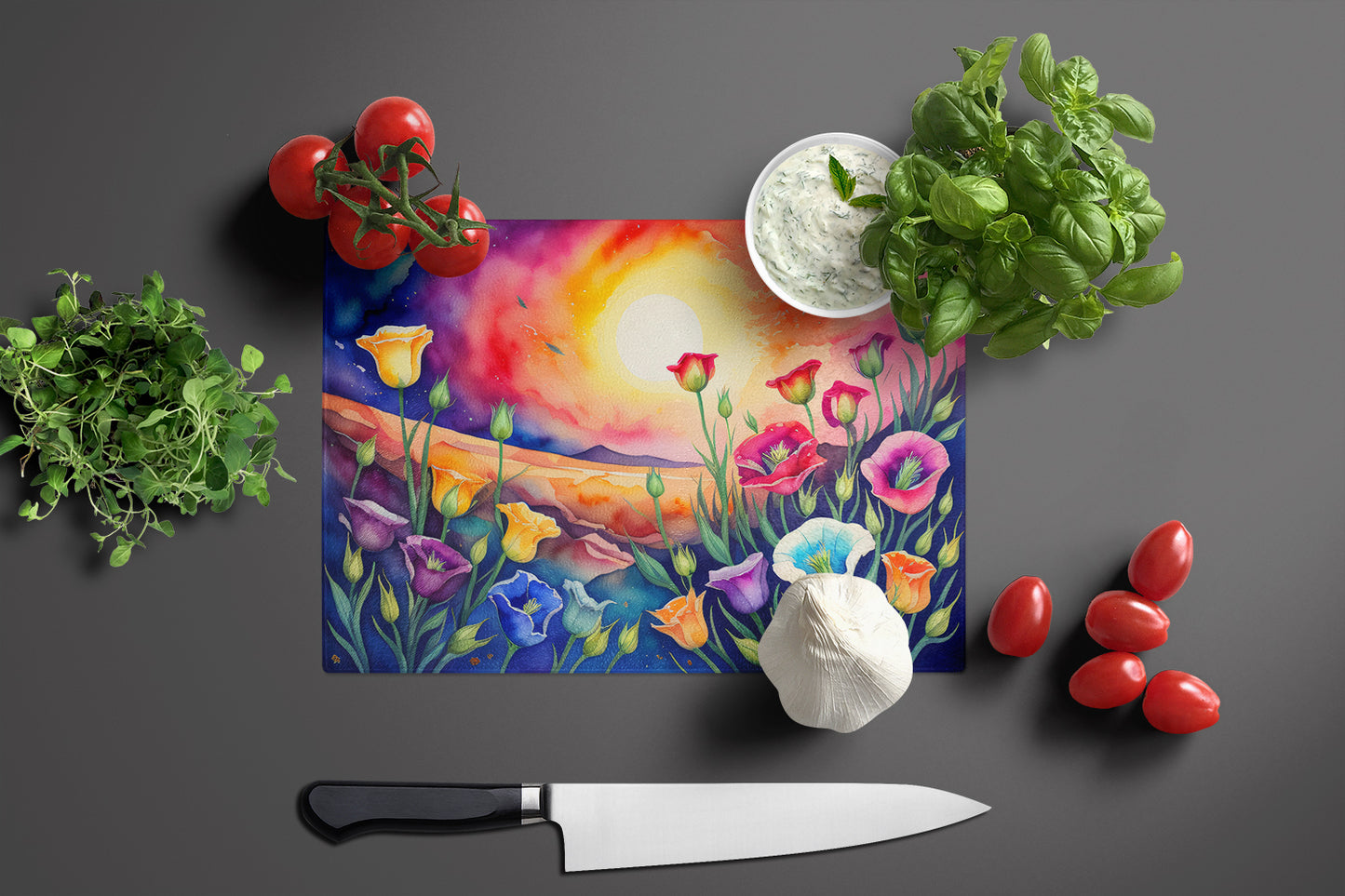 Lisianthus in Color Glass Cutting Board