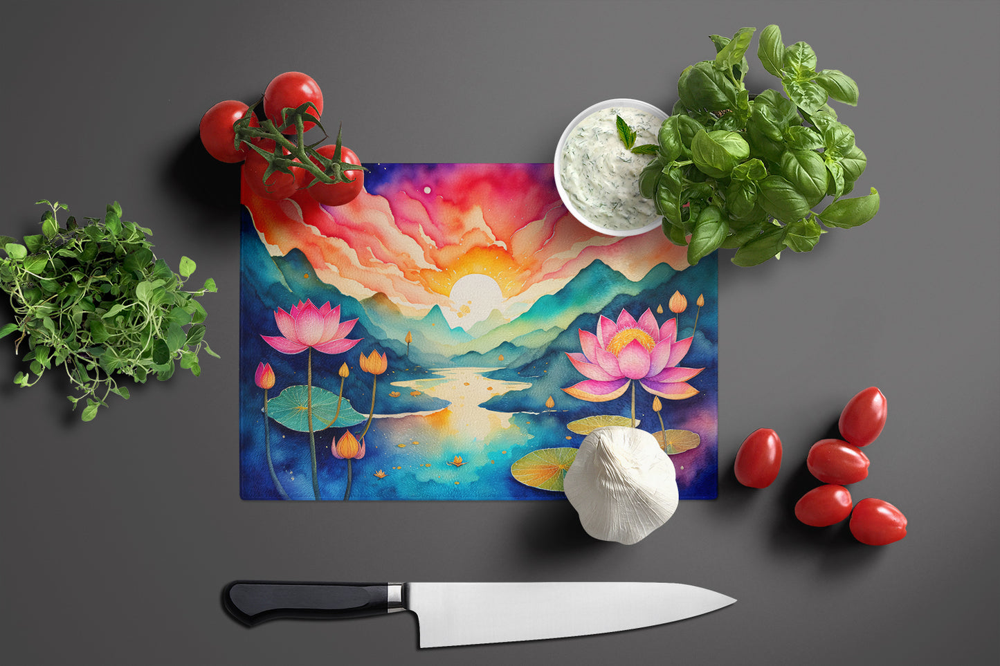 Lotus in Color Glass Cutting Board