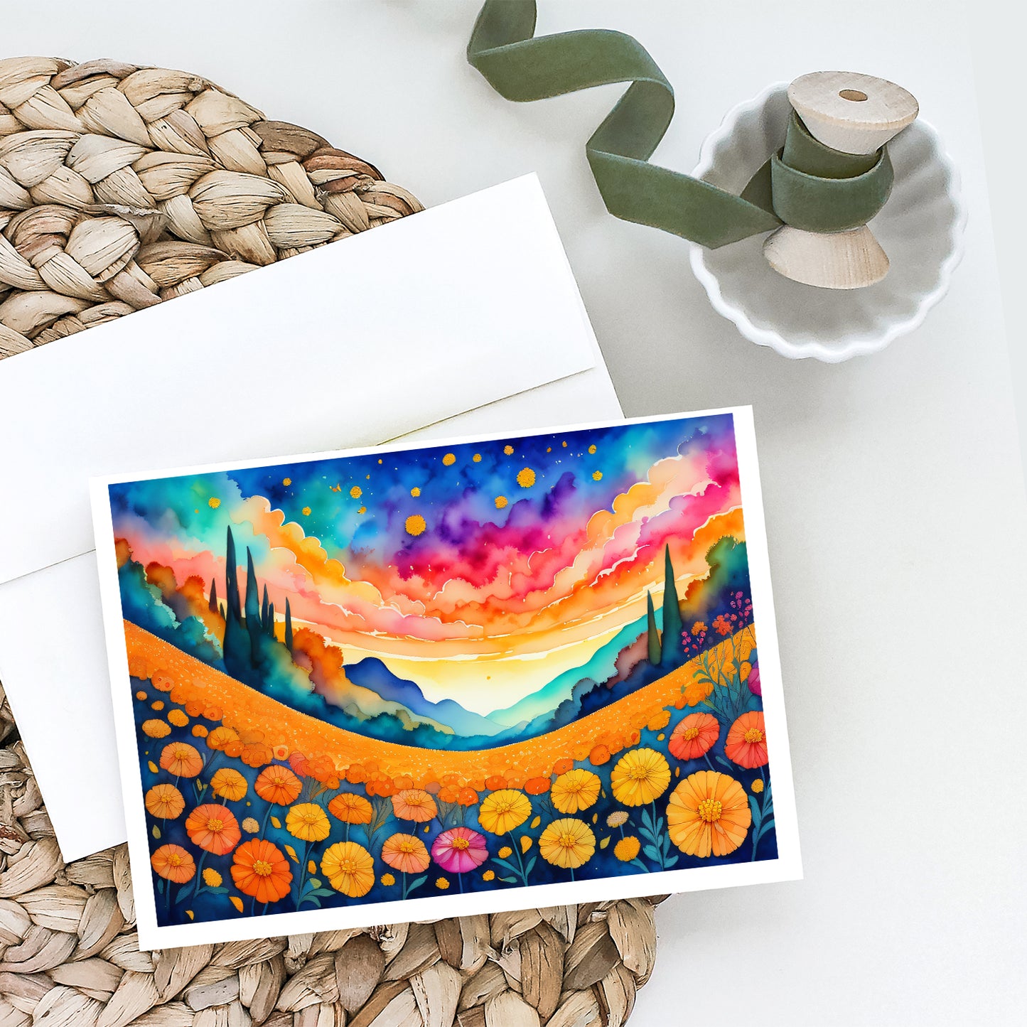 Marigolds in Color Greeting Cards Pack of 8
