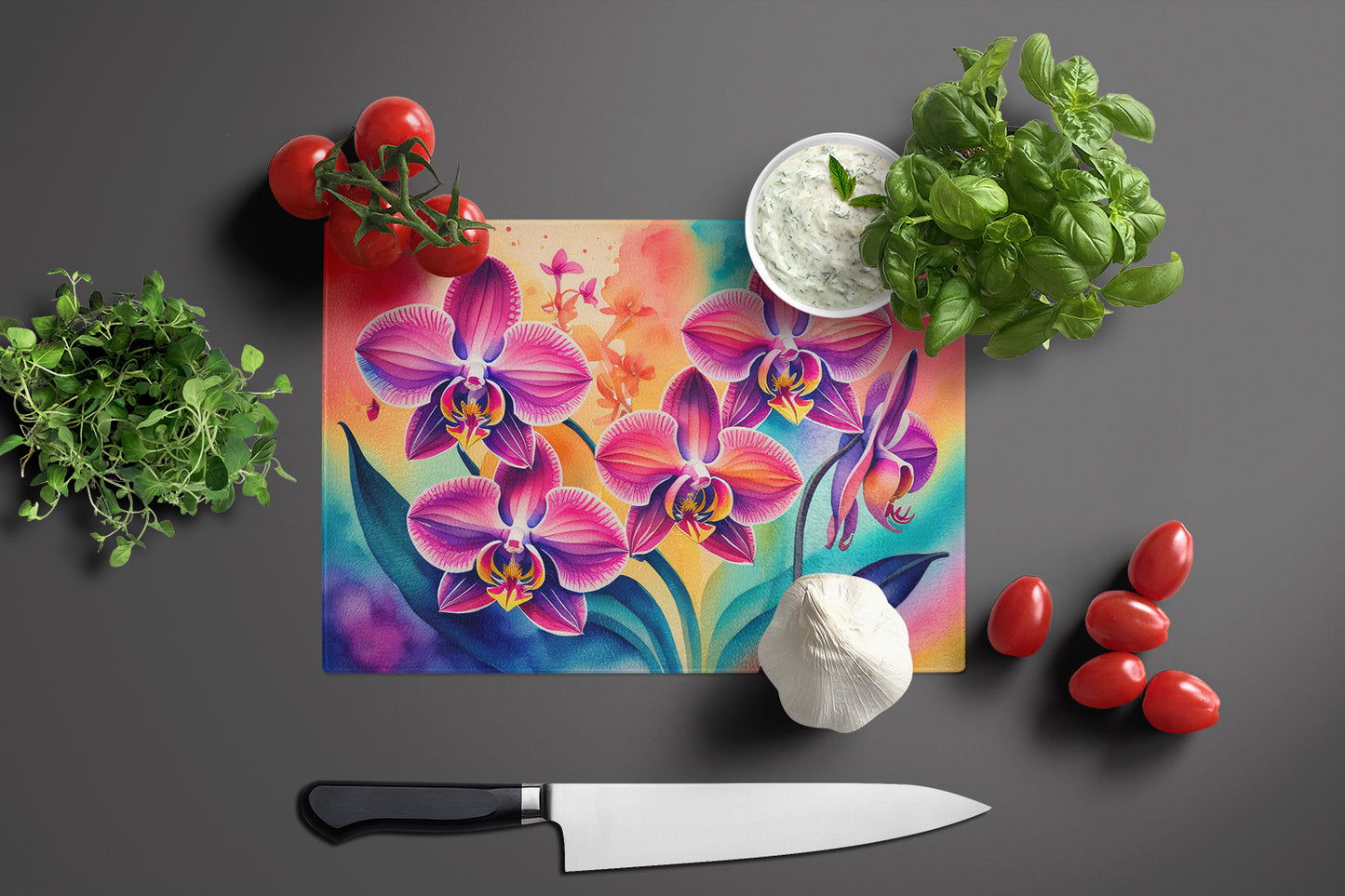 Orchids in Color Glass Cutting Board