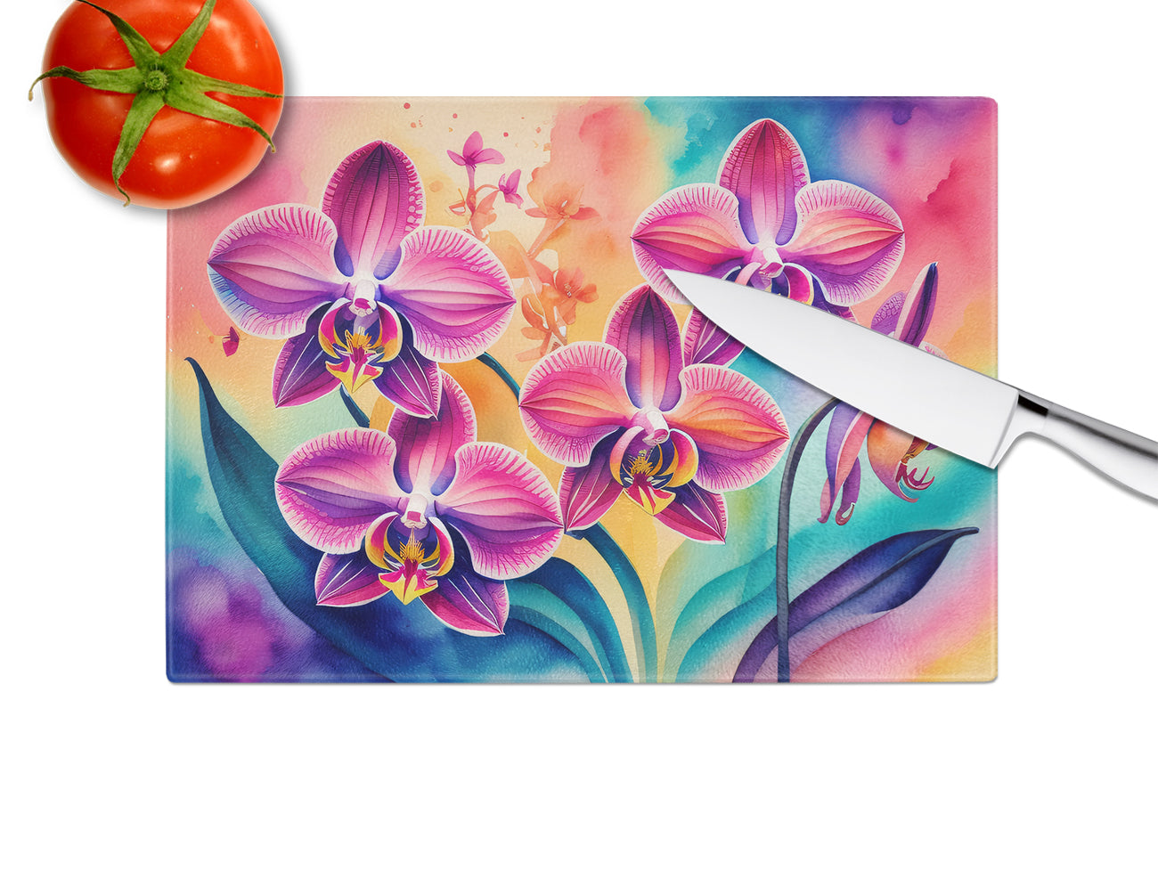 Orchids in Color Glass Cutting Board