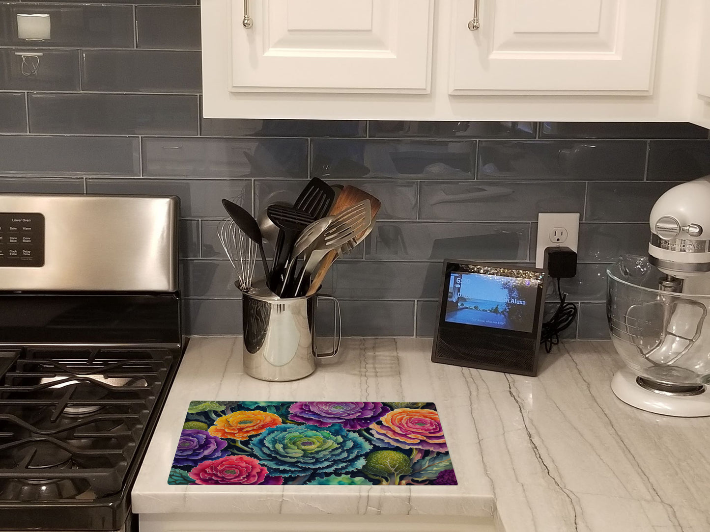 Ornamental Kale in Color Glass Cutting Board