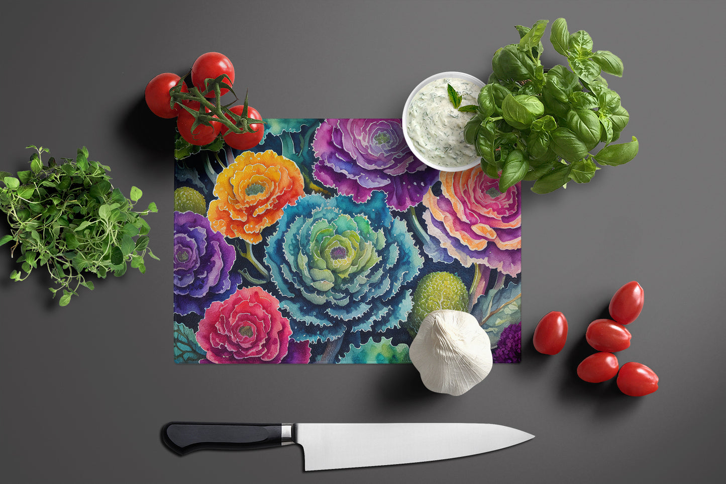 Ornamental Kale in Color Glass Cutting Board