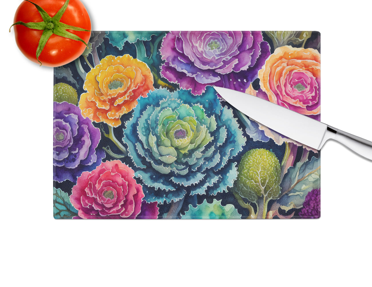 Ornamental Kale in Color Glass Cutting Board