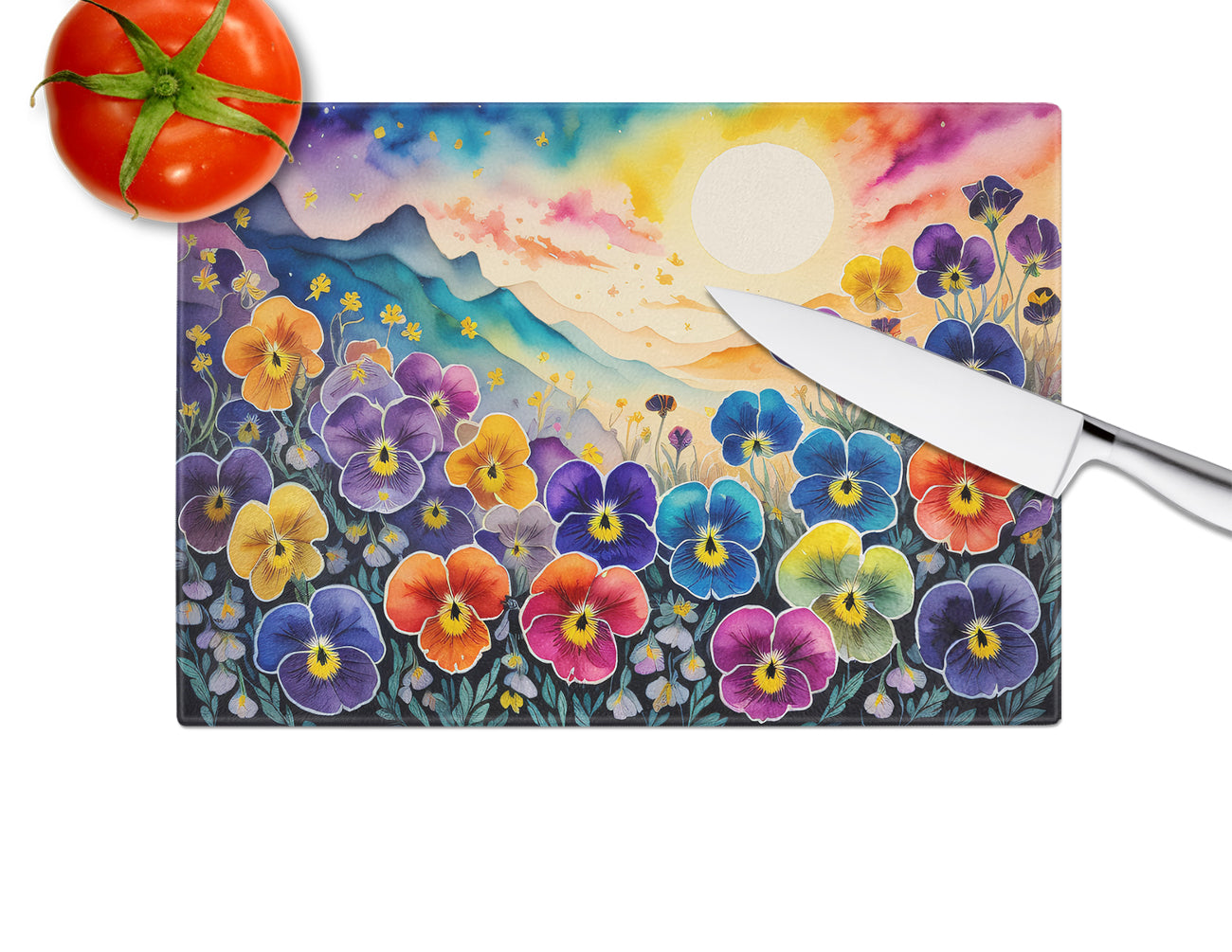 Pansies in Color Glass Cutting Board