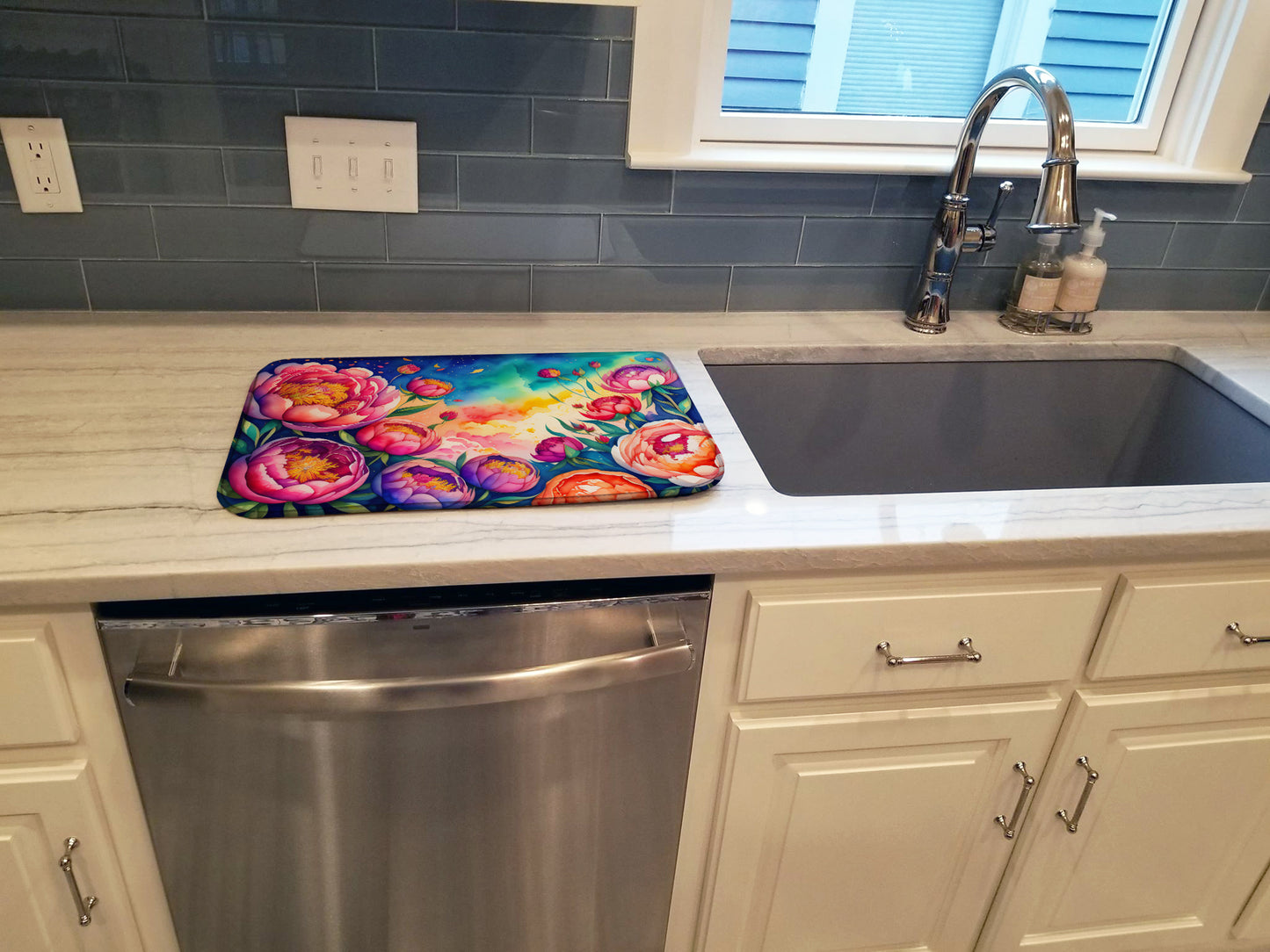 Peonies in Color Dish Drying Mat